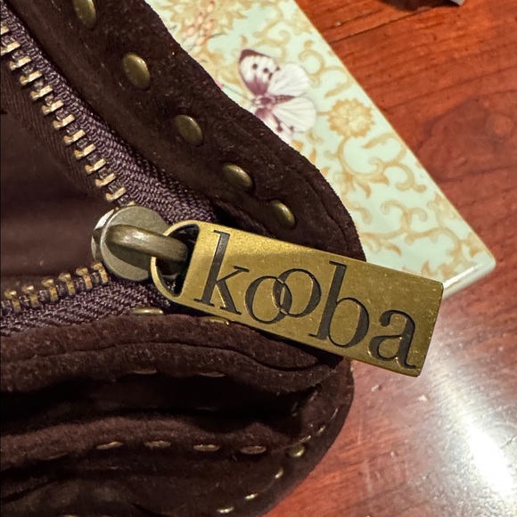 KOOBA DARK BROWN SUEDE CLUTCH WITH ANTIQUE GOLD RIVETS - Picture 8 of 10